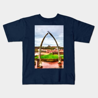 Whitby Whale Bones Arch Framing Whitby Abbey And Church Kids T-Shirt